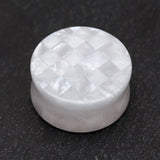 Detail View 1 of A Pair of Marble Checker Double Flared Ear Gauge Plug-White