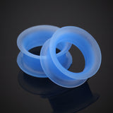 Detail View 1 of A Pair of Ultra Thin Flexible Silicone Ear Skin Double Flared Tunnel Plug-Blue