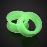 Detail View 1 of A Pair of Ultra Thin Flexible Silicone Ear Skin Double Flared Tunnel Plug-Green