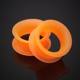 Detail View 1 of A Pair of Ultra Thin Flexible Silicone Ear Skin Double Flared Tunnel Plug-Orange