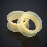 Detail View 1 of A Pair of Ultra Thin Flexible Silicone Ear Skin Double Flared Tunnel Plug-Peach