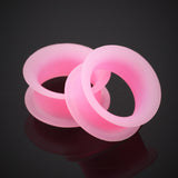 Detail View 1 of A Pair of Ultra Thin Flexible Silicone Ear Skin Double Flared Tunnel Plug-Pink