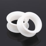 Detail View 1 of A Pair of Ultra Thin Flexible Silicone Ear Skin Double Flared Tunnel Plug-White