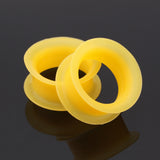 Detail View 1 of A Pair of Ultra Thin Flexible Silicone Ear Skin Double Flared Tunnel Plug-Yellow