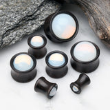 Detail View 2 of A Pair of Opalite Inlay Ebony Wood Organic Double Flared Plug