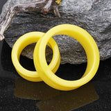 Detail View 1 of A Pair of Supersize Neon Colored UV Acrylic Double Flared Ear Gauge Tunnel Plug -Yellow