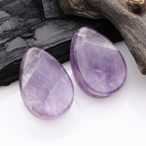 Detail View 1 of A Pair of Amethyst Stone Teardop Double Flared Ear Gauge Plug