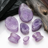 Detail View 2 of A Pair of Amethyst Stone Teardop Double Flared Ear Gauge Plug