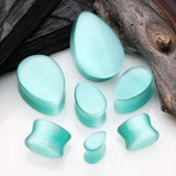 Detail View 2 of A Pair of Mint Cat-Eye Stone Teardrop Double Flared Ear Gauge Plug