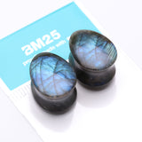 Detail View 3 of A Pair Of High Grade Labradorite Teardrop Convex Stone Double Flared Plug