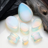 Detail View 2 of A Pair of Opalite Stone Teardrop Double Flared Ear Gauge Plug