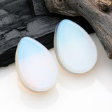Detail View 1 of A Pair of Opalite Stone Teardrop Double Flared Ear Gauge Plug