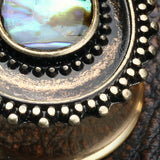 Detail View 2 of A Pair of Golden Vintage Chakra Abalone Ear Gauge Plug-Green