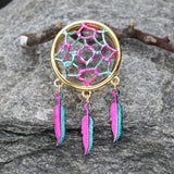A Pair of Golden Dreamcatcher Feather Dangle Steel Ear Gauge Plug