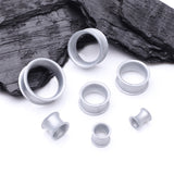 Detail View 2 of A Pair of Ultra Flexible Metallic Silver Silicone Double Flared Tunnel Plug