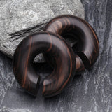 Detail View 1 of A Pair of Tiger Ebony Wood Hoop Hanger Plug-Black