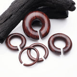 Detail View 2 of A Pair Of Dark Tamarind Wood Hoop Hanger Plug