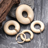 Detail View 2 of A Pair of Crocodile Wood Hoop Hanger Plug-Yellow