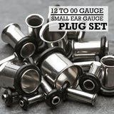 12 to 00 Gauge Single Flared Steel Ear Gauge Plug Set