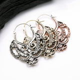 Detail View 3 of A Pair of Enchanted Royal Bali Filigree White Brass Plug Hoop Earring