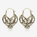 A Pair of Enchanted Royal Bali Filigree Golden Brass Plug Hoop Earring