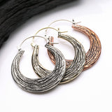 Detail View 3 of A Pair of Ancient Bali Ornate White Brass Loop Plug Hoop Earring