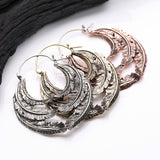 Detail View 3 of A Pair of Vintage Goddess Leaflet Loops Golden Brass Plug Hoop Earring