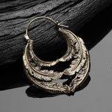 Detail View 2 of A Pair of Vintage Goddess Leaflet Loops Golden Brass Plug Hoop Earring