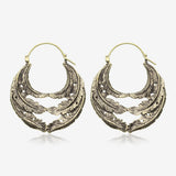 A Pair of Vintage Goddess Leaflet Loops Golden Brass Plug Hoop Earring