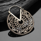 Detail View 2 of A Pair of Vintage Royal Divine Emblem Golden Brass Plug Hoop Earring