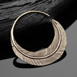 Detail View 2 of A Pair of Mystic Feather Loop Golden Brass Plug Hoop Earring