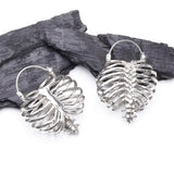 Detail View 1 of A Pair of Death's Arrival White Brass Rib Cage Skeletal Plug Hoop Earring