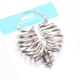 Detail View 4 of A Pair of Death's Arrival White Brass Rib Cage Skeletal Plug Hoop Earring