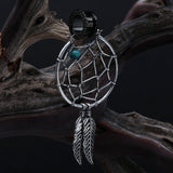 Detail View 2 of A Pair of Vintage Dreamcatcher Plug Hoop Earring-Blue/Aqua