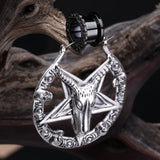 Detail View 2 of A Pair of Baphomet Evil Goat Plug Hoop Earring-Steel