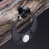 Detail View 2 of A Pair of Black Triple Goddess Iridescent Moon Plug Hoop Earring