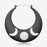 A Pair of Black Triple Goddess Iridescent Moon Plug Hoop Earring