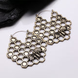 Detail View 1 of A Pair of Antique Golden Bee and Honeycomb Plug Hoop Earring