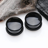 Detail View 1 of A Pair of Black Agate Stone Single Flared Plug with O-Ring