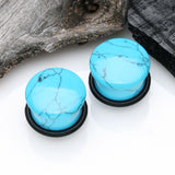 Detail View 1 of A Pair of Turquoise Stone Single Flared Plug with O-Ring