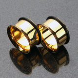 Detail View 3 of A Pair of Gold Plated Single Flared Ear Gauge Tunnel Plug-Gold