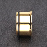 Detail View 2 of A Pair of Gold Plated Single Flared Ear Gauge Tunnel Plug-Gold