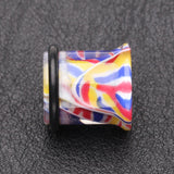 Detail View 2 of A Pair of Vibrant Marble Swirls Single Flared Ear Gauge Plug-Blue/Yellow