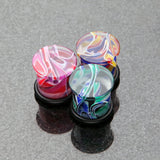 Detail View 4 of A Pair of Vibrant Marble Swirls Single Flared Ear Gauge Plug-Blue/Yellow