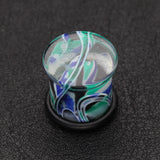 Detail View 1 of A Pair of Vibrant Marble Swirls Single Flared Ear Gauge Plug-Green/Blue
