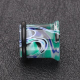 Detail View 2 of A Pair of Vibrant Marble Swirls Single Flared Ear Gauge Plug-Green/Blue