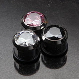 Detail View 3 of A Pair of Magnum CZ Press Fit Single Flared Ear Gauge Plug-Clear Gem