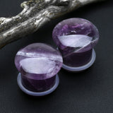 Detail View 1 of A Pair of Amethyst Convex Stone Single Flared Plug-Purple