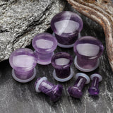 Detail View 2 of A Pair of Amethyst Convex Stone Single Flared Plug-Purple