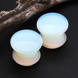 Detail View 1 of A Pair of Opalite Convex Stone Single Flared Plug-Clear Gem/White